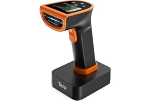 Tera Pro Barcode Scanner 1D 2D QR Wireless: with Digital Setting Screen & Keypad & Power Switch 2600mAh Large Battery Works with Bluetooth 2.4G Wireless Handheld Bar Code Reader HW0015 Orange