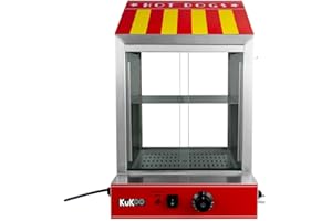 KUKOO Olla de vapor para perros calientes, calentador eléctrico, máquina de acero inoxidable, puertas correderas de vidrio comercial, estante sólido extraíble, 2 bandejas rejillas, termostato ajustable, 30