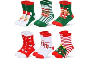 COYBTO 6 Paia Calzini Natalizi per Bambini, Calzini Invernali Caldi in Maglia di Cotone per Festival Natalizi per Bambini Piccoli Ragazze Ragazzi Novità Regali di Natale