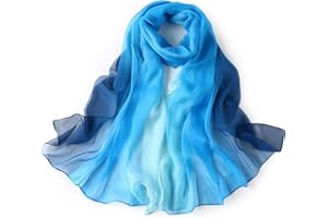 HOLEMZ Foulard en Soie Femme Châles Léger Foulard Longue Élégant Protection Solaire Polyester Écharpe Nuance de Couleur Cadeaux pour Filles Bleu 180×70 cm