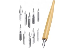 EHOMIIII Juego de bolígrafos profesionales de manga cómica: parte delantera (soporte para puntas) con 10 puntas de acero inoxidable con aspecto cromado para dibujos y cómics detallados