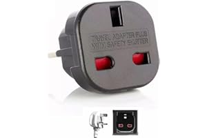 TECHZOCO Adattatore da spina UK a Europeo, adattatore da spina UK a spina europea, adattatore da viaggio UK, adattatore tipo G, adattatore universale da viaggio, 220-240 V, 1 pezzo, nero