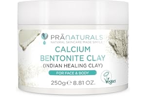 PraNaturals Bentonite Clay Mask, Natural Deep Skin Pore Cleansing Montmorillonite Calcium Active Pure Clay Mask Powder, Detox Anti-Ageing and Healing Facial Beauty Mask (250g Pot)