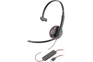 PLANTRONICS Schnurgebundenes USB-C-Headset Poly Blackwire 3210 – Noise Cancelling-Mikrofon – Ein-Ohr-Design – Verbindung mit PC/Mac über USB-C oder USB-A – Kompatibel mit Teams, Zoom