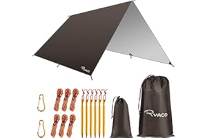 RYACO Hammock Rain Fly Tent Tarp, 3m x 3m Tarpaulin Portable Sunshade Lightweight Waterproof Groundsheet Windproof Camping gazebo Picnic Mat Anti UV Sun Shelter for Snow Camping Travel Beach (Coffee)