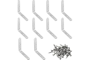 NAHUAA 10 Piezas Escuadras Metalicas 100x100x20 mm Escuadras Para Madera en Forma de L Angulos Metalicos de Acero Inoxidable con 60 Tornillos, Plata