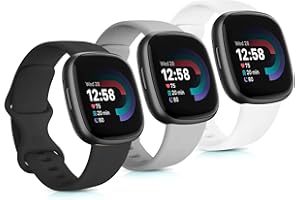 Wanme 3 Pack Bracelets Compatible avec Fitbit Versa 3/ Versa 4/ Bracelet Fitbit Sense/Sense 2, Bandes de Sport Souple pour Femme Homme, Petit Grand
