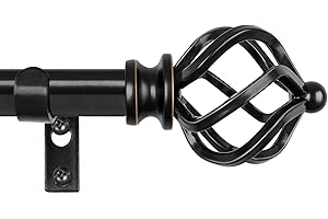 KAMANINA Curtain Poles 80 to 218 cm, Black Curtain Pole for Eyelet Curtains, 19 mm Diameter Splicing and Telescoping Curtain Rod with Twisted Cage Finials