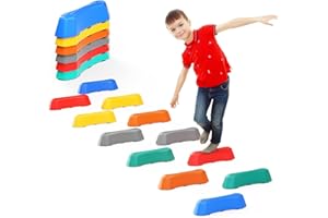 MINENICE Stepping Stones 12 pierres d'équilibre pour enfants, pierres d'équilibre pour l'intérieur et l'extérieur, formation d'équilibre pour enfants, pierres empilables antidérapantes pour enfants