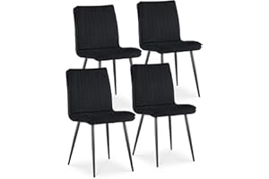 TUKAILAi Dining Chairs Set of 4, Black Velvet Upholstered Kitchen Chairs with Backrest and Metal Legs, Living Room Lounge Leisure Restaurant Bedroom Chair