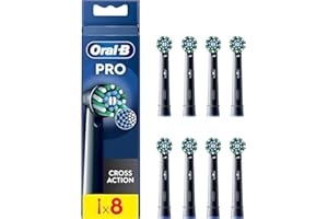 Oral-B Pro Cross Action Lot de 8 têtes de brosse à dents électrique en forme de X et poils coudés pour enlever la plaque dentaire Noir