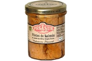 ATRACOM Lomos de Salmón Salvaje PESASUR Aceite de Oliva Virgen Extra Ecológico Tarro Vidrio [Pack 2 ud x 195 g]