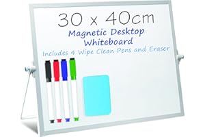 FRIDGE MAGIC A3 Magnetic Dry Erase Whiteboard for Desk or Home - 30x40cm - Includes 4 Easy-to-Clean Pens & Eraser - Double-Sided Personal Easel Board with Stand