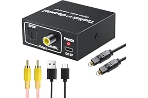 HOSE VARY Spdif Câble Coaxial vers Optique, Adaptateur Coaxial Optique, Bidirectionnel Numérique Toslink SPDIF Convertisseur Audio Adaptateur Répéteur avec 1 Câble Optique, 1 Câble Coaxial