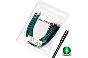[Fil UL] Chanzon 20 pcs Pré-câblés 3mm Vert Clignotant LED Diode Lumières (Lentille Transparente Ronde Transparente DC 12V) avec 560 ohms 1/4 W Résistance et 24 AWG Fil Diodes électroluminescentes