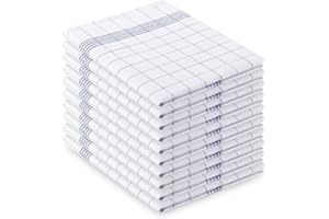 CUEMOON Zestaw 10 ścierek do naczyń bawełnianych o wymiarach 45 x 62 cm, super chłonne i trwałe ręczniki kuchenne, nadające się do prania w kolorze niebiesko-białym w kratkę