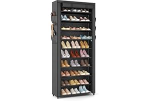 Vicye Regał na buty, 11 poziomów, wysoka szafka na buty na 36-41 par butów, wąska szafka na buty, z pyłoszczelną powłoką, organizer na buty, metalowy stelaż, idealny do korytarza, salonu, czarny