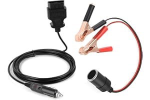 Osznmmg OBD2 Car Memory Protector 2 in 1, Car ECU Emergency Power Cord Extension Socket with Crocodile Clips 12V Extension Socket Car Cigarette Lighter Memory Protector