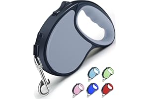 Retractable Dog Lead, ANCOOLE 5M/16FT Extendable Dog Lead 360°Tangle-Free Smooth&Durable Nylon Tape with Anti-Slip Handle, One-Handed Brake for Small Medium Dogs (Grey)