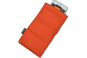 SAFACUS Thermo Handyhülle Tasche Universal Daunen Pouch Handysocke Weihnachten Geschenke für Smartphones Handy Winter Handyhülle für iPhone 16 Plus 17 Pro Max, Samsung Galaxy (Orange)