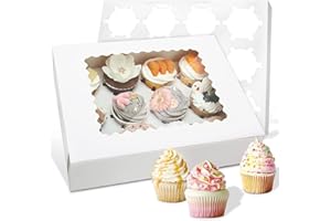 Sivaopa 12 Set Cupcake Boxes Hold 12 Standard Cupcakes, Food Grade Cupcake Holders Bakery Carrier Boxes with Windows and Inserts for Cupcakes, Muffins and Pastries
