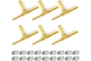 Bwintech Lot de 6 raccords cannelés pour tuyau, connecteur cannelé en laiton à 3 voies de 8 mm avec 18 pinces