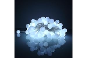 Luccika Home Catena Luminosa LED, Sfere Decorative 2 cm, 10 Metri, 8 Giochi di Luce, Telecomando, Timer, IP44 Interno/Esterno (Bianco Ghiaccio)