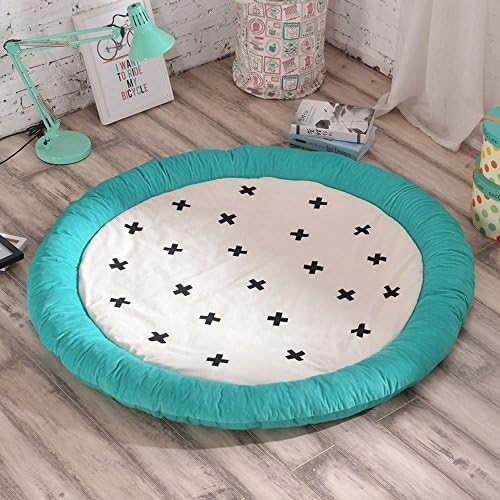 PISSCO 55” Diameter Round Area Play Mat / Rug for Kids Indoor and Outdoor Crawling Rugs for Baby, Soft and Thick (PLUS SIGN)