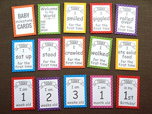 Baby Milestone Cards Gift Set - Multi Colour - Newborn Child Christening Baby Shower Gift - Baby's 1st Year Mile Stone Picture Card Props (First Christmas, Birthday, Weeks, Months, Crawl, Roll Over...) Multicolour
