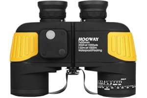 Hooway 7x50 Waterproof Fogproof Military Marine Binoculars w/Internal Rangefinder & Compass for Navigation,Boating,Fishing,Water Sports,Hunting and More