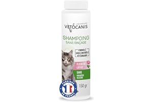 Vetocanis | Shampoing pour chat | Shampoing Sec en Poudre | Absorbe l'excès de Sebum et de Saletés | A base de Talc | Toilettage du Chat | Formulé sous Contrôle Vétérinaire | Fabriqué en France | 150g
