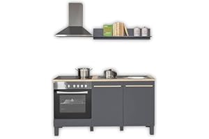 Stella Trading Bilberry Moderno en Aspecto, Color Amplio Armario de Cocina con Mucho Espacio de Almacenamiento, Madera de ingeniería, Roble Sonoma/Antracita, Küchenzeile