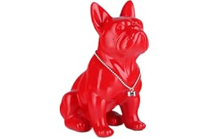 XYQXYQ Estatua de bulldog francés, de metal, colorida estatua de perro de resina sentada, bulldog británico, decoración del hogar, estatua de bulldog francés para exteriores (9 pulgadas, rojo)