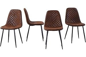 AINPECCA Suede Dining Chairs Set of 4 Brown Dining Chairs Upholstered Seat with Matte Metal Legs for Dressing Lounge Dining Room Kitchen Living Room Office (Brown suede faux, 4)