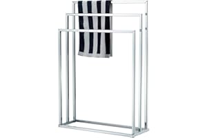 Top Home Solutions® Free Standing Towel Rail – 3 Tier Chrome Finished Durable Stainless Steel Bar Towel Rack, Anti Rust, Compact Towel Stand for Bathroom H84.5 x W45 x D21.5cm
