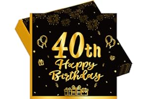 POPOYU 20pcs Black and Gold Napkins 40th, Happy Birthday Disposable Tableware Paper Napkins, Happy 40th Birthday Decorations Paper Tissues for Men,Women,Him,Her 40th Birthday Gifts Party Supplies