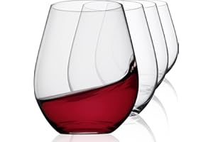 Sipour Copas de Vino Cuadradas con Sin Tallo (53 cl) – Juego de 4 Copas de Vino de Cristal – Elegantes y Modernas Copas de Vino para Fiestas – Copas de Cristal Sin Plomo Sopladas a Mano