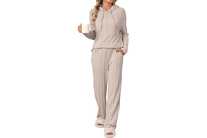 REORIA Women Hoodie Pyjamas Set Activewear Lounge Wear Set Solid Color Tracksuit Co Ord Sets Two Piece Outfit