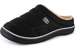 VeraCosy Men's Quilted Slip-on Slippers Technical-cloth Soft Fuzzy Comfy Non-slip Campground Style House Shoes