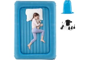 Maxmass Kids Inflatable Travel Bed, Portable Air Mattress with Electric Pump, Storage Bag and Repair Kit, Blow up Camping Bed for Home Road Trip Camping (Blue)