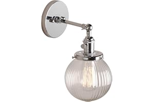 PathsOn 15cm Industrial Modern Vintage Retro Wall Lights, Loft Bar Kitchen Sconce Lights Lamp Fixture with Ribbed Globe Clear Glass Light Shade (Chrome)