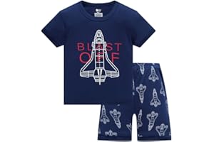 HIKIDS - Pigiama a Maniche Corta per Ragazzi Dinosauro - Pigiama Bambino Estivo Squalo Scavatrice Aereo Camion Scavatrice Razzo Spaziale - Maniche Corte e Pantaloncino - Grigio - 1-8 Anni