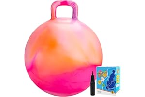 Vastoy 22 Inch Space Hopper Ball for Kids 9-12 Years - Anti-Slip Space Hopper with Hand Pump, Bouncy Inflatable Ride On Toy for Indoor Outdoor Fun, for Children (Pink Orange)