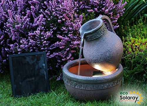 Solar-Gartenbrunnen mit Terrakotta-Effekt und LED-Beleuchtung
