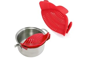 Eurobuy Strain Pan Strainer, Clip-on Silicone Strainer Non-Toxic Heat Resistant Silicone Colander for Draining Food While Cooking or Pouring Liquid, Universal Size Fits Most Pans Pots Bowls