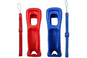 PERFECT PART 2 x Silicone Skin Cover Shell Case with Wrist Strap rope for Nintendo Wii Remote controller (Red+Blue)