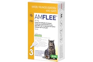Amflee Spot On für Katzen gegen Flöhe & Zecken, Fipronil, 50 mg Lösung zum Auftropfen, mit 3 Einzeldosis-Pipetten
