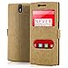 Produktbild Saxonia Flip Case für OnePlus One hochwertige Slim Handy Schutzhülle mit doppeltem Sichtfenster | seitlich aufklappbar mit Standfunktion | Magnetverschluss | Slide Funktion zur Anrufanname | Farbe: Gold