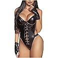 FLalianq Leather Lingerie Erotic V-neck Strap Teddies Underwear Cross Bandage Corsets Backless Exotic Costumes (A, M)