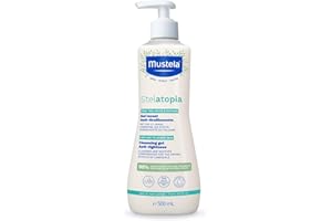 Mustela Stelatopia Gel Nettoyant pour Peaux Extrêmement Sèches ou Dermatites Atopiques, Corps et Cheveux, Bébés, Enfants, Toute la Famille - Apaise les Démangeaisons, Sans Parfum (500ml)